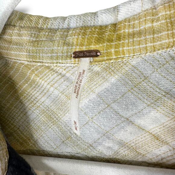 Free People Mustard Yellow Flannel Double Dip Button Down Oversized Shirt Medium - Picture 7 of 9